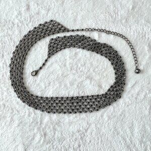 Rhinestone Mesh Chain Waist Belt - Silver